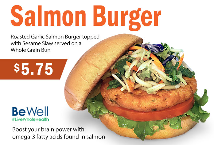 Try our all new Roasted Garlic Salmon Burger 