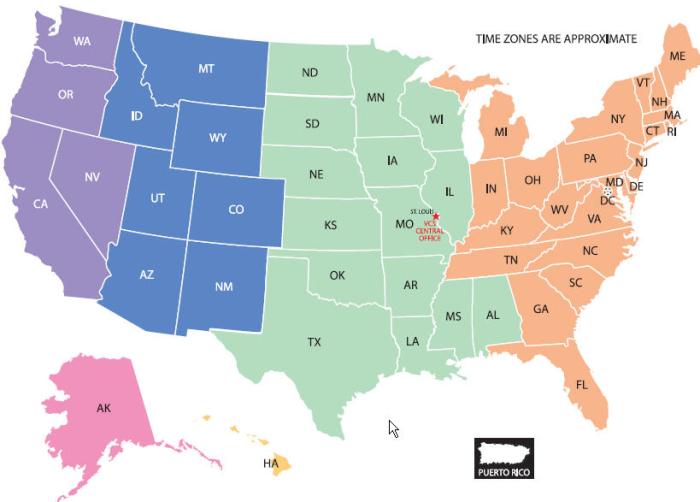 US Map showing canteen locations